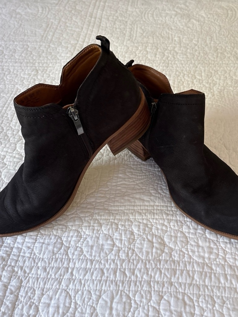 Franco Sarto Black Suede Ankle Booties with Stacked Heel